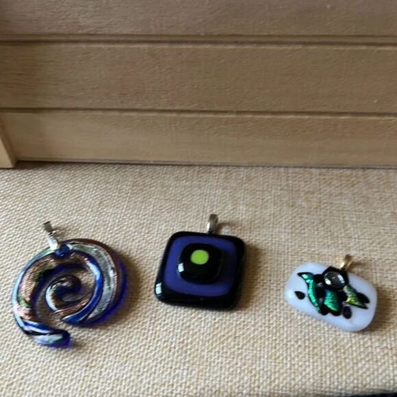 3 Dichroic Glass Pendents Handmade Swirl- Square- Rectangle lot of 3 beautiful - Picture 1 of 11